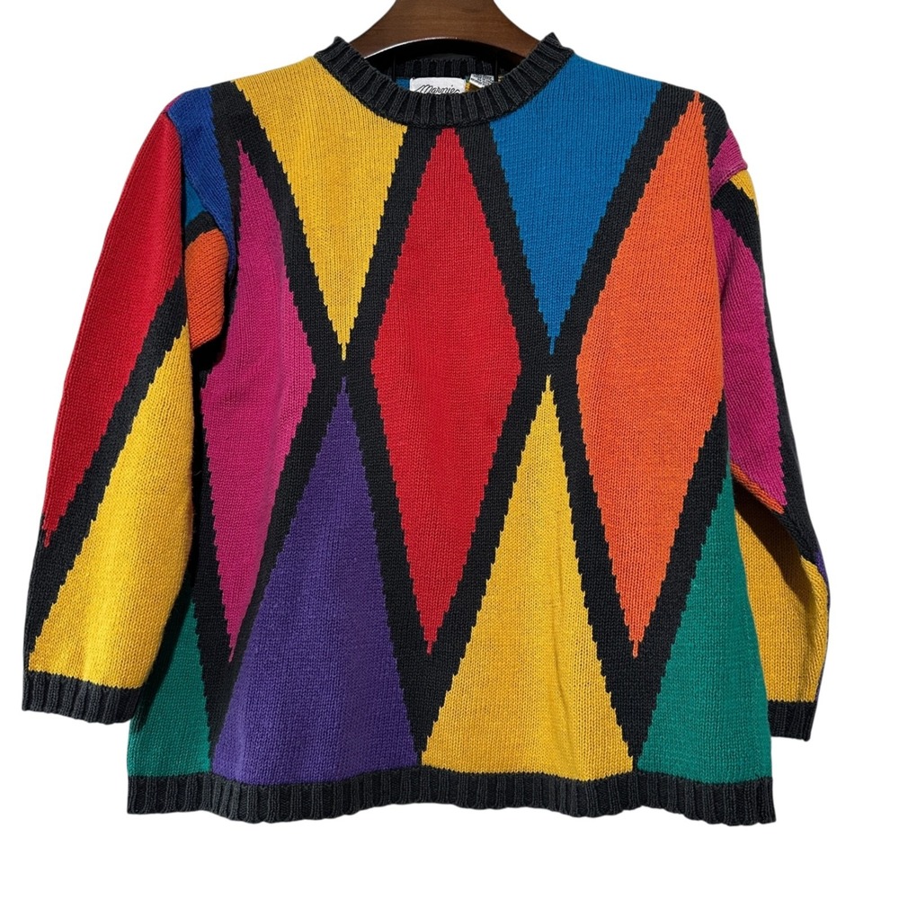MARNIE WEST Vintage Color Block Sweater Women Ramie Wool Cotton Blend Size Small